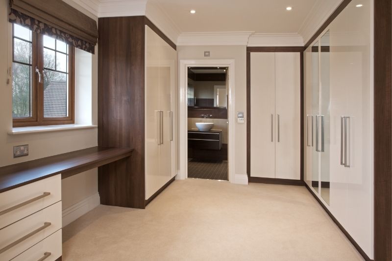 walk-in wardrobe with hinged doors